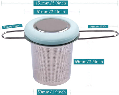 Fenshine Tea Infuser Stainless Steel Tea Strainer Folding Handle Tea Filter Extra Fine Mesh Strainer Brewing Basket with Lid for Loose Leaf Tea (Light Blue) …