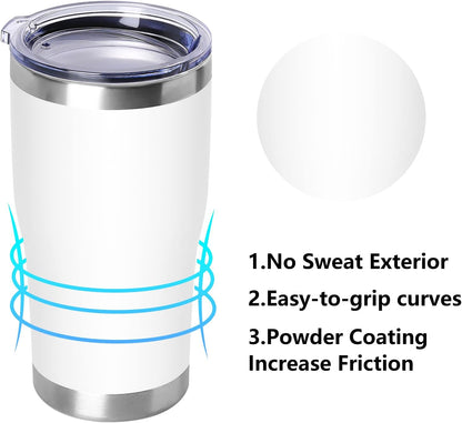 DOMICARE 20oz Tumbler with Lid Stainless Steel Tumblers Bulk, Double Wall Vacuum Insulated Coffee Travel Mug Powder Coated Tumbler, White