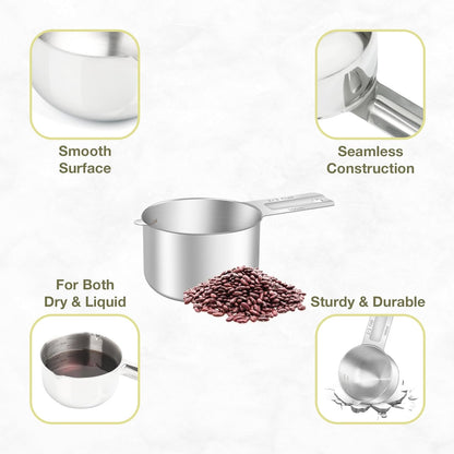 1PCS 2/3Cup (160ml, 5.3oz) Single Measuring Cup, Etched Inner Scale Stainless Steel Measure Scoop, Metric and US Measurement, Dishwasher Safe