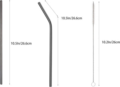 10 Pcs Stainless Steel Straws, Reusable Drinking Straws, 5 Straight + 5 Bent Metal Straws Set With 2 Pcs Cleaning Brushes (Black, 10.5 Inch)