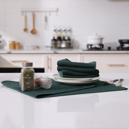 Kitinjoy 100% Cotton Waffle Weave Kitchen Towels, 6-Pack Super Soft and Absorbent Dish Towels for Drying Dishes, Kitchen Hand Towels, 13 in x 28 in, Blackish Green