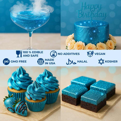 Blue Edible Glitter for Drinks Bulk Edible Glitter for Cakes Drink Brew Glitter, Blue Edible Glitter Cake Decorations Edible Blue Glitter Edible Glitter for Strawberries Cocktail