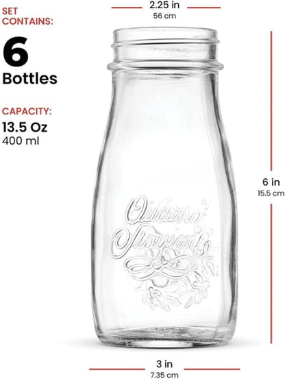 Bormioli Rocco Quattro Stagioni Bottles, Set of 6-13.5 Oz. Clear Glass with Twist Lids for Food Preserving, Beverage Serving, Homemade Gifts, Sauces & Infused Drinks - Airtight, Made in Italy