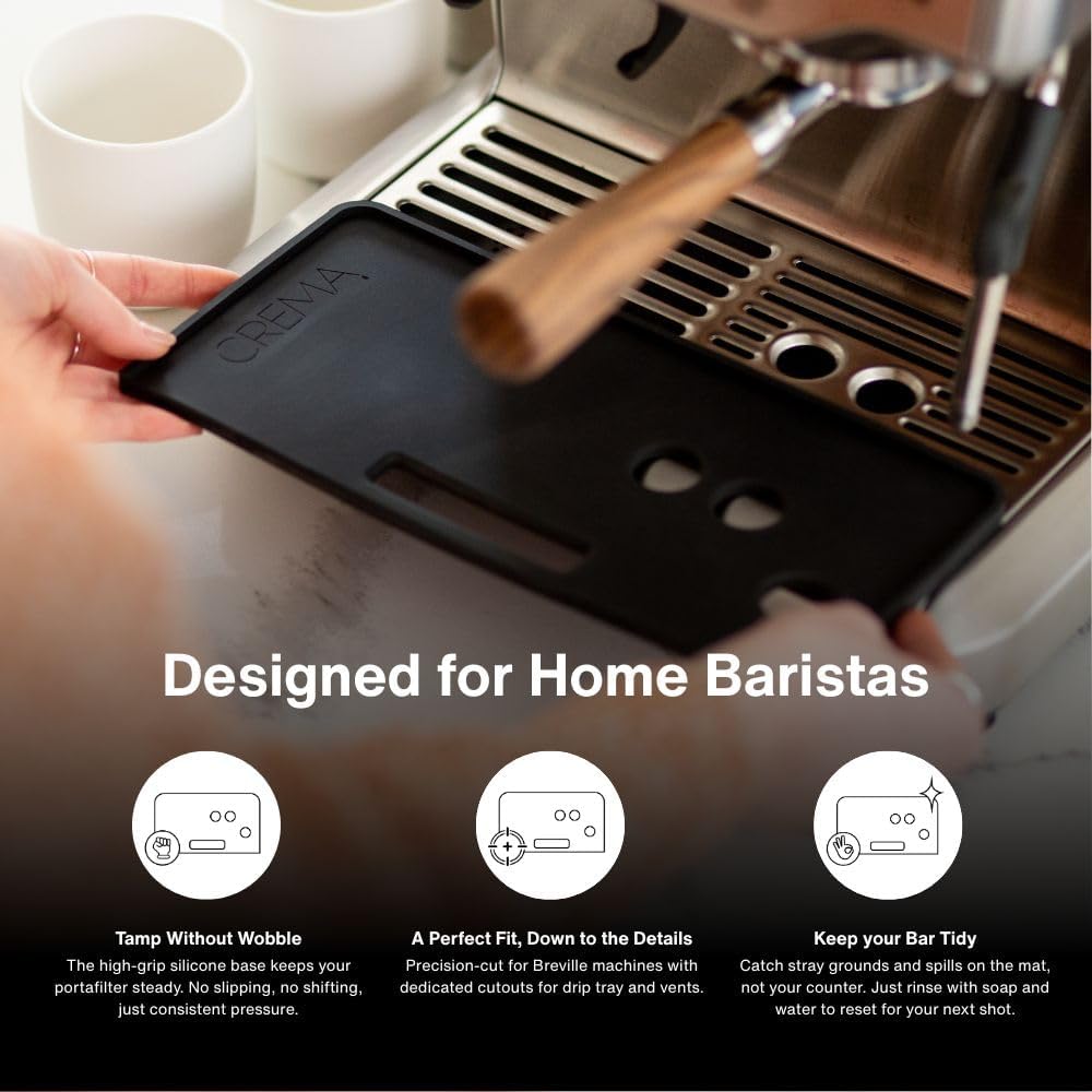 Crema Coffee Products Tamping Mat for Barista Touch | Non-Slip Silicone Protection for Countertops & Portafilters | Precision Fit with Drip Tray & Vent Holes|Easy to Clean,Durable Espresso Tamping Pad