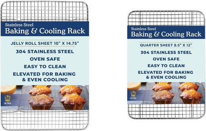 Ultra Cuisine Heavy Duty 100% Stainless Steel Cooling Rack for Cooking and Baking - Baking Rack & Wire Cooling Rack - Fits Quarter and Jelly Roll Sheet Pans - 8.5''x 12'' & 10''x 14.75''