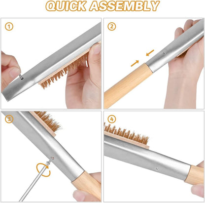 Pizza Oven Brush, 26" Brush and Stainless Steel Scraper for Pizza Stone, BBQ Grill Cleaning Brush Non Scratch Heat Proof Brass Bristles with Screwdriver, Outdoor Pizza Oven and Accessories