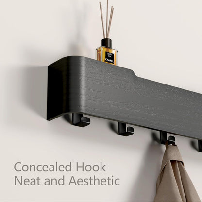 Coat Rack Wall Mount Entryway Organizer Modern Key Holder Wall Mount with Wooden Shelf Entryway Hooks for Bedroom Kitchen Hallway Bathroom for Hanging Coats Hats Bags Towels