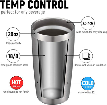 COMOOO 20oz Stainless Steel Tumbler Bulk Double Wall Vacuum Coffee Cup Insulated Travel Mug with Lid and Straw Durable Powder Coated Insulated Coffee Cup for Cold & Hot Drinks (silver, 4 pack