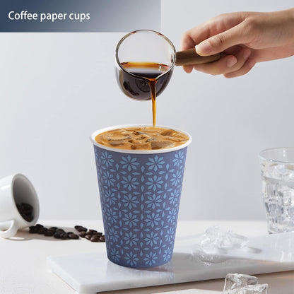 300 Pack Paper Cups 8 oz, Disposable Hot/Cold Beverage Drinking Cups, 8 OZ Paper Coffee Cups, Navy Floral Coffee Cups for Party, Picnic, Travel, and Events.