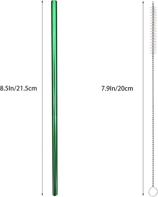 10 Pcs Stainless Steel Straws, Reusable Drinking Straws, Straight Metal Straw Sets with 2 Pcs Cleaning Brushes (8.5 Inch, Green)