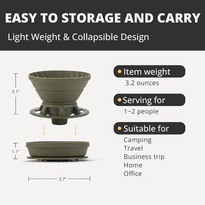 Collapsible Coffee Dripper, Silicone Reusable Coffee Filter Holder, Pour Over Coffee Dripper for Camping, Business Trip, Single Pour Over Coffee Maker (Green)