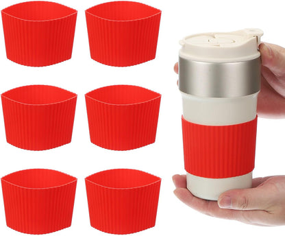 uxcell 6Pack Coffee Cup Sleeves, Reusable Silicone Heat Resistant Cup Protective Sleeve Nonslip Mug Protector Cover for Home Travel Coffee Mug Glasses Water Bottle Boots, Red
