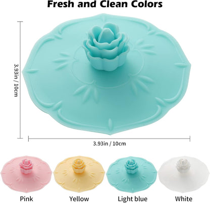 rose Silicone Cup Covers (Set of 4) ， Multicolored Silicone Lids for Mugs, Cups, Tea Pots,Flexible Mug Covers，Hot Cup Lids for Coffee & Tea