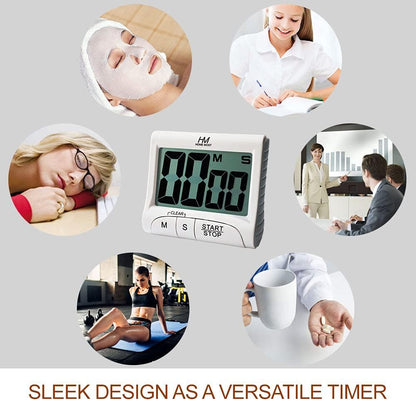 3" Large Display Kitchen Timer - Digital Timer Magnetic Back Loud Alarm On A Rope- White Cooking Timers For Kitchen Teachers Students Games Kids Meetings- Sports Timers For Workouts Exercise