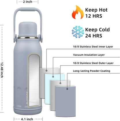BJPKPK Insulated Thermos Water Bottle with Handle and Lid 50oz BPA Free Stainless Steel Water Bottles for Cold and Hot Beverages,Blue Haze