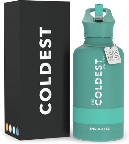 Coldest Insulated Water Bottle with Straw Lid - Stainless Steel Metal Insulated Bottle for Men & Women (Terraform Green, 64 oz)