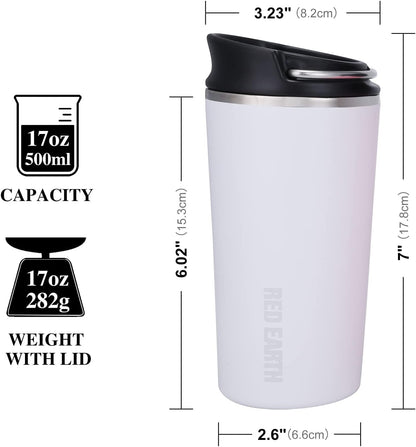 GiNT 17oz Travel Mug with Infuser and Two Lids. Vacuum Insulated 316 Stainless Steel Coffee Mug. Dishwasher Safe Mug with Tea Strainer for Hot and Cold Brew Coffee or Tea(White)
