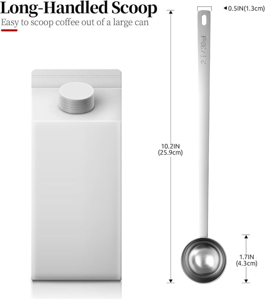 Long Handle Coffee Scoop, 18/8 Stainless Steel Food Grade Measuring Spoon for Coffee Beans Powders Sugar, 10.2in Long Metal Scoop Tablespoon for Easy Container Reach (2tbsp/ 30ml)
