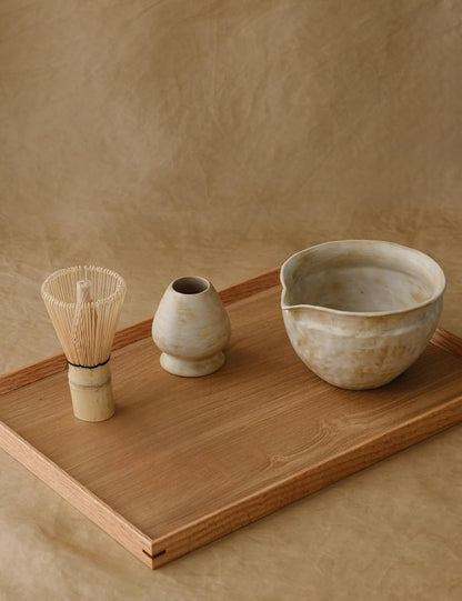 6-pcs Japanese Matcha Whisk Set with Handmade Wabi-Sabi Ceramic Bowl(Chawan),Bamboo Chasen, Whisk Holder, Scoop, Sifter & Tea Towel,Matcha Ceremony Kit,(Cheese-Colored)