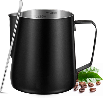 Milk Frothing Pitcher, 350ml/600ml (12oz/20oz) Milk Frother Cup Stainless Steel Jug Steaming Pitcher, Milk Coffee Cappuccino Latte Art Barista Steam Pitchers Milk Jug Cup with Decorating Pen
