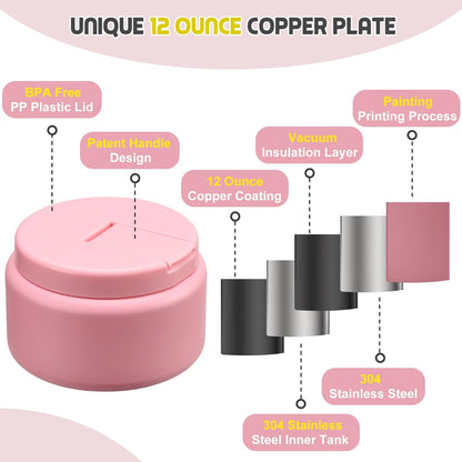 13.5oz Soup Thermo for Hot Food Kids with Buckle Lid Insulated Vacuum Food Jar Wide Mouth Leakproof Stainless Steel Lunch Container- Pink