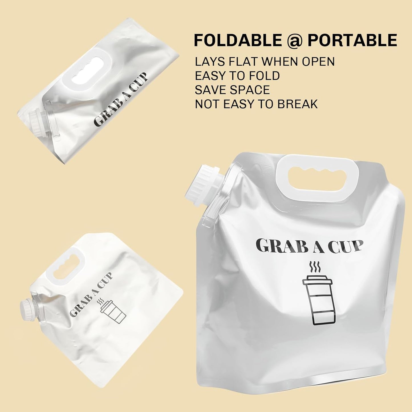 10 Pack Disposable Coffee Dispensers with Handle Coffee Box Cold Hot Beverage Dispenser COFFEE Carrier with Handle Take Out Camping Water Storage Containers Water Bag for Hiking (88oz) (White)