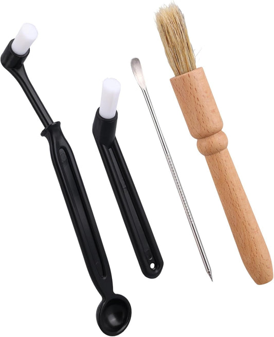 4pcs Coffee Machine Cleaning Brush, Professional Espresso Cleaning Brush Wooden Handle Boar Bristle Scrub Set Suitable for Coffee Machine Washing