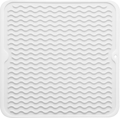 Silicone Dish Drying Mat for Multiple Usage,Easy clean,Eco-friendly,Heat-resistant Silicone Mat for Kitchen Counter or Sink,Refrigerator or Drawer liner White M 12 inches x 12 inches