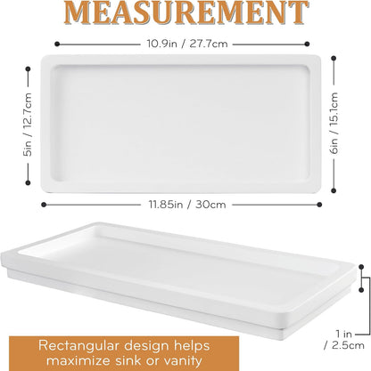 Acacia Rectangle Organizer Tray - 11.8 x 5.9 Inches, Soap Tray for Bathtub Countertop Sink Dresser Toilet Tank - Home Decoration for Jewelry Dish Key Plate (White)
