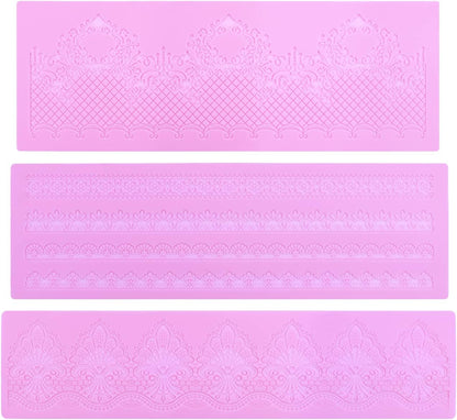 Silicone Molds for Cake Decorating - Embossing Lace Fondant Molds, Cake Flowers Lace Mats Set of 3