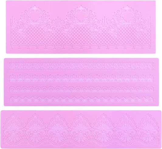 Silicone Molds for Cake Decorating - Embossing Lace Fondant Molds, Cake Flowers Lace Mats Set of 3