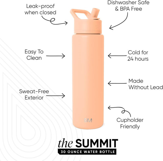 Simple Modern Water Bottle with Straw Lid | Vacuum Insulated Stainless Steel Metal Thermos | Reusable Leak Proof BPA-Free Flask for Sports Gym | Summit Collection | 30oz, Bellini