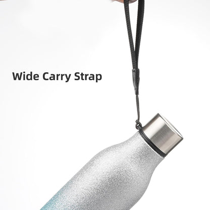 Insulated Water Bottle with Strap,18 oz Double Wall Stainless Steel Vacuum Bottles Metal Water Flask,Sparkling Silver Blue