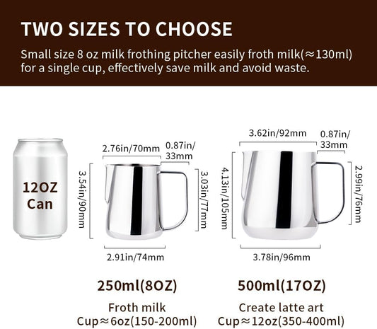 watchget Milk Frothing Pitcher 250ml/8oz Stainless Steel Espresso Steaming Pitcher Milk Coffee Cappuccino Latte Art Barista Steam Jug Espresso Frother Cup, Silver