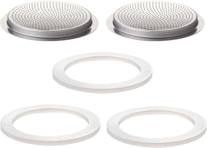 2Pcs Filter with 3Pcs Silicone Gasket Seals for 2 Cup Stovetop Espresso Coffee Maker Replacement Parts for Big Tummy and Straight Stainless Steel Moka Pot