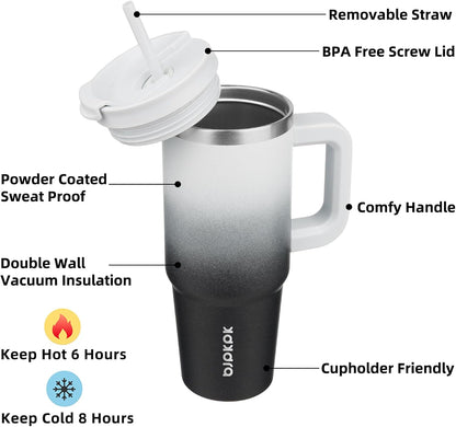 BJPKPK 30 oz Insulated Tumbler With Lid And Straw Stainless Steel Tumblers Cup With Handle For Women And Men,Day And Night