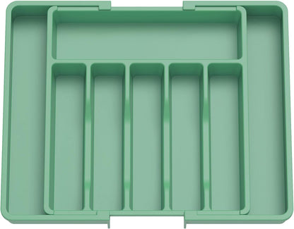 Lifewit Silverware Drawer Organizer, Expandable Utensil Tray for Kitchen, BPA Free Flatware and Cutlery Holder, Adjustable Plastic Storage for Spoons Forks Knives, Large, Green