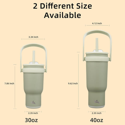 30 oz Tumbler with Side Handle, Insulated Water Bottle with Straw and 2 in 1 Lid, Stainless Steel Cup Travel Coffee Mug for Sports Office Gym,Camp Green
