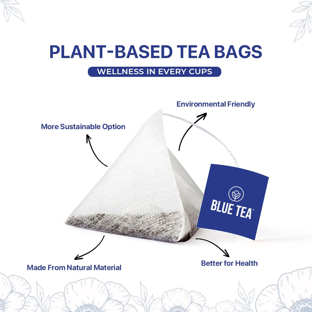 BLUE TEA - Butterfly Pea Flower Tea - 10 Count - Pyramid Plant Based Tea Bag | ANTIOXIDANT RICH | Flower Based - Detox Tea - Herbal Tea - Caffeine Free - Non-Bitter | Zipper Pack