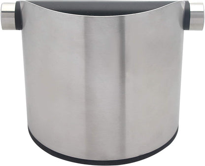 Espresso Knock Box, Stainless Steel Coffee Grounds Knock Box, With Removable Knock Bar and Non-Slip Rubber Base (Silver)
