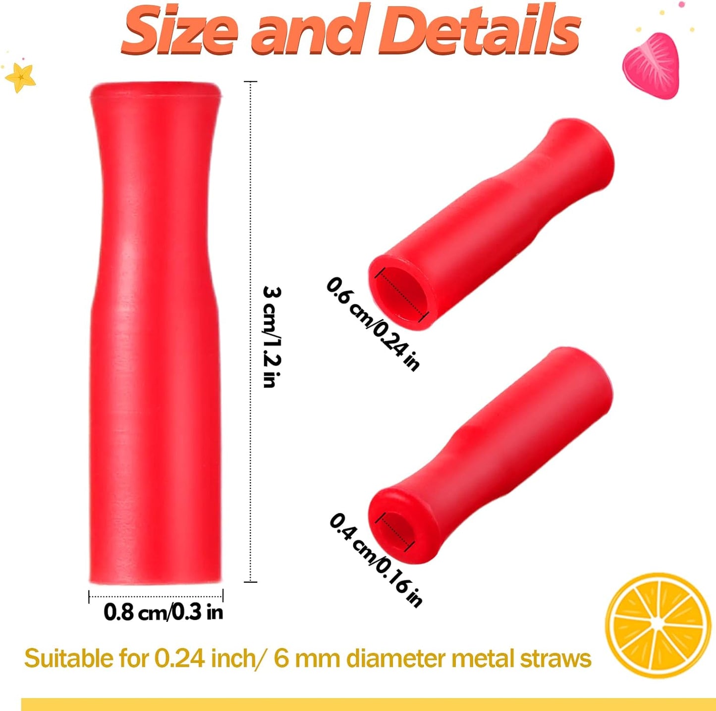 Zhehao 200 Pcs Silicone Straw Tip Multicolored Straw Tip Cover Reusable Silicone Cover Metal Tip for 6mm Outer Diameter Metal Stainless Steel, 11 Assorted Color