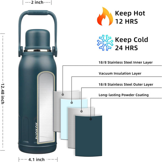 BJPKPK Insulated 50oz Thermos Water Bottle BPA Free With Lid and Carry Handle Stainless Steel Water Bottles for Outdoor Sports,Navy Blue