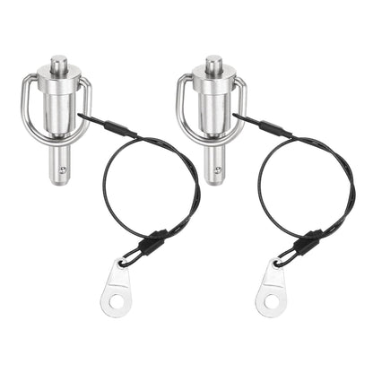 uxcell 2 Pcs Quick Release Pin, 5/16" x 0.5"(Dia. x L) Push-Button Ball Locking Pin 304 Stainless Steel Ring Handle Locking Pin with Wire for Audio Bimini Top Marine, Silver