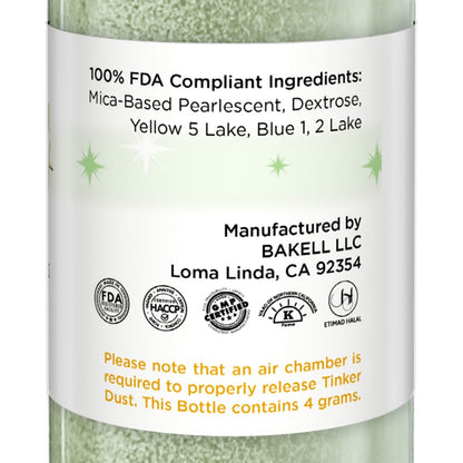 Bakell - Soft Green Tinker Dust (4g, 1x Mini Spray Pump) Edible Glitter for Food, Desserts, and Beverages!