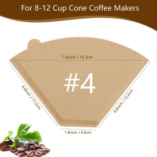 #4 Cone Coffee Filters,100 Count Disposable Coffee Paper Filters,Unbleached Cone Filters 8-12 Cup, Filters For Pour Over and Drip Coffee Maker (100, #04)