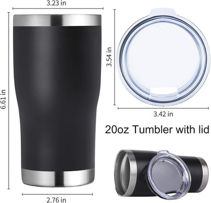DOMICARE 20oz Tumbler with Lid Stainless Steel Tumblers Bulk, Double Wall Vacuum Insulated Coffee Travel Mug Powder Coated Tumbler, Black