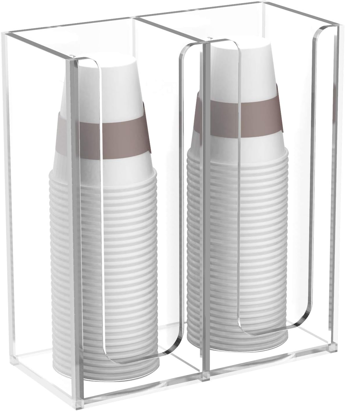 Richboom Acrylic Coffee Cup and Lid Storage Organizer Holder, 2 Compartments, Clear