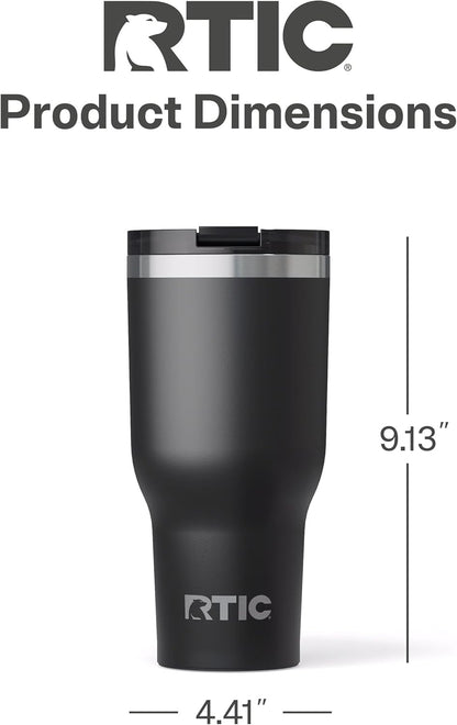 RTIC 40oz Essential Tumbler with Lid, Insulated, Stainless Steel, Metal, Double Wall Vacuum-Insulation, Ceramic Lined, Travel Cup for Iced Coffee, Tea, Hot and Cold Drink, Black