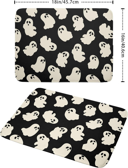 Halloween Ghost Dish Drying Mat 16X18 Inch Spooky Halloween Drying Mat for Kitchen Counter Black White Absorbent Microfiber Reversible Dishes Pad Dish Drainer Mat for Halloween Kitchen Accessories