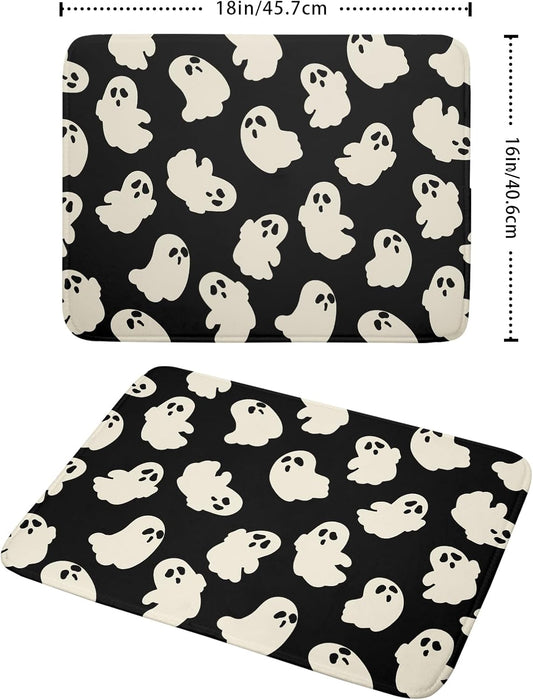 Halloween Ghost Dish Drying Mat 16X18 Inch Spooky Halloween Drying Mat for Kitchen Counter Black White Absorbent Microfiber Reversible Dishes Pad Dish Drainer Mat for Halloween Kitchen Accessories